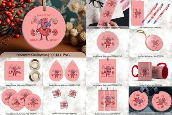 Biology Heart Sublimation PNG Design