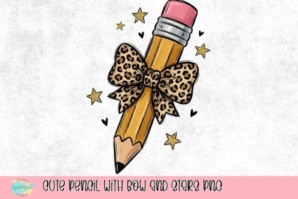 Cute Pencil with Bow and Stars PNG