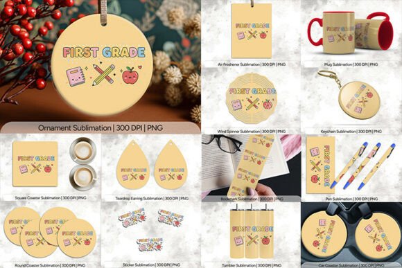 First Grade Pastel Sublimation PNG: A 14-Piece Design Asset Bundle