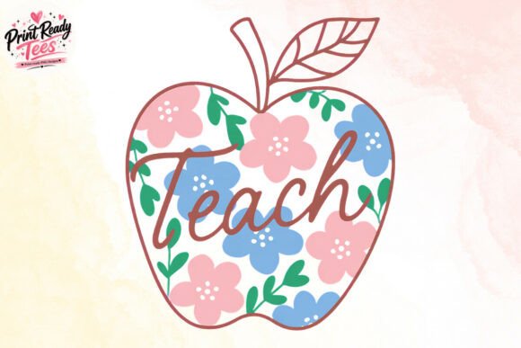 Floral Teach Apple PNG, Teacher PNG: Elevating Classroom Crafts and Educational Merchandise