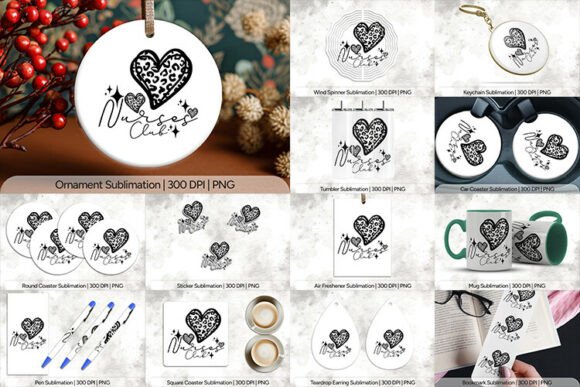 Nurses Club Leopard Heart Sublimation Design