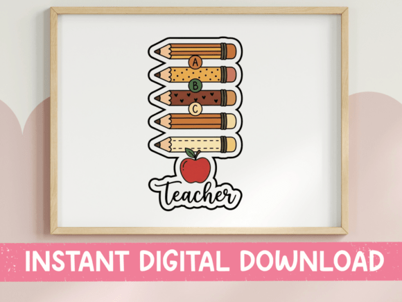 Stacked Pencils Teacher Sticker Design