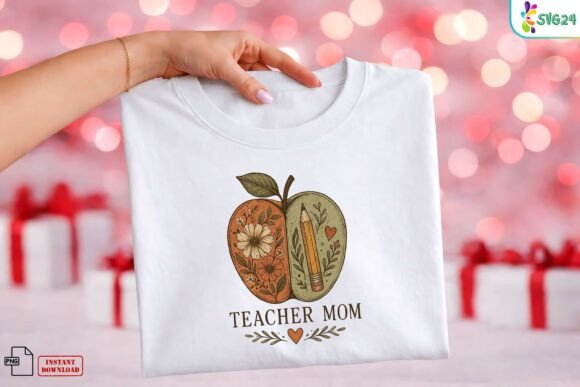 Teacher Mom Floral Apple PNG